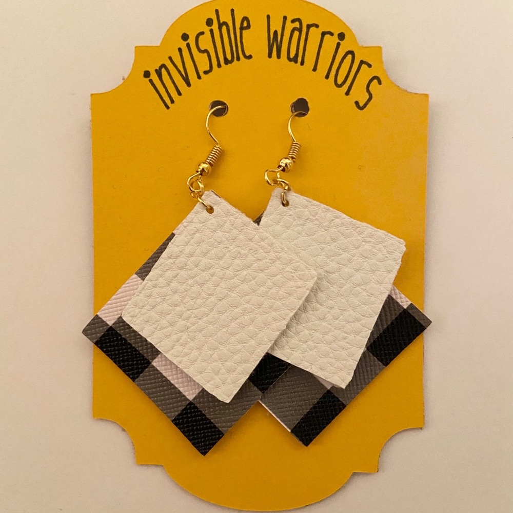 Handmade leather checkered earrings